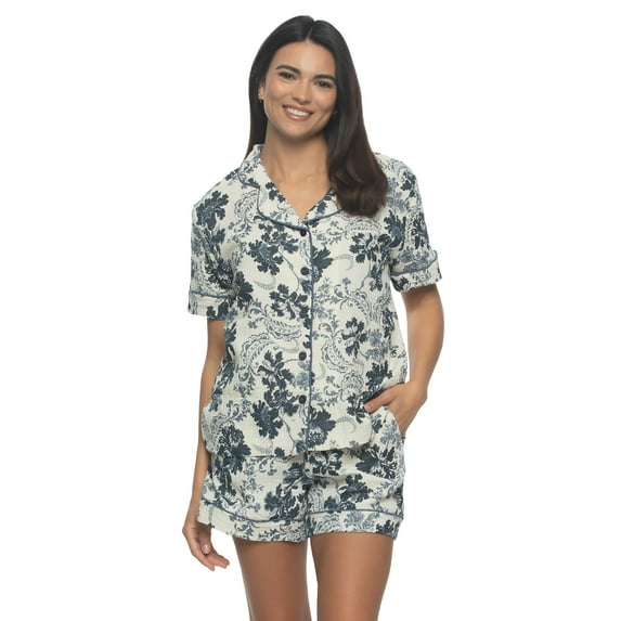 Calista Pajama Shorts Set (Indigo Folk, Small)