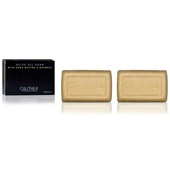 Calithea Skincare CS-SOAP-SHEA-OAT-2PK Olive Oil Soap with Shea Butter & Oatmeal: 100% Natural Content - 100g - 2-Pack