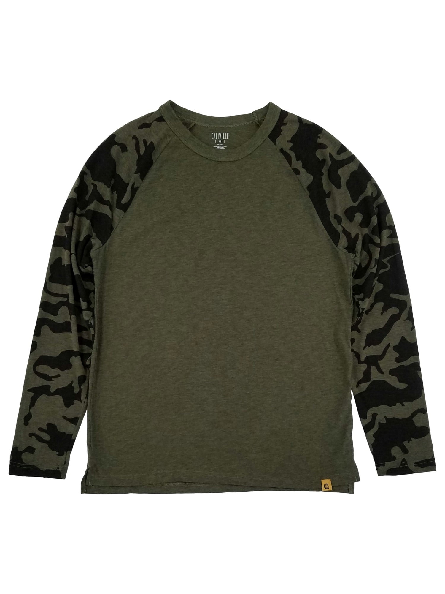 Caliville Mens Dark Green & Black Camouflage Raglan Long Sleeve Shirt XXL