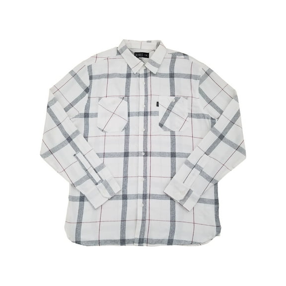 Caliville Mens White Plaid Long Sleeve Button-Front Flannel Shirt Medium