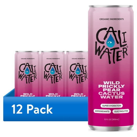 (12 pack) Caliwater Organic Cactus Water, Wild Prickly Pear, Single Can, Coconut Water Alternative, 12 fl oz