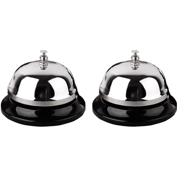 Call Bell 2 Packs 3.3 Inch Diameter with Metal Anti-Rust Construction, Desk Bell for Hotels, Schools, Restaurants, Reception Areas, Hospitals, Warehouses(Silver)