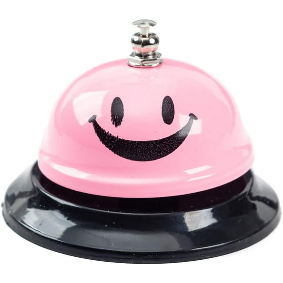 Call Bell, 3.35 Inch Diameter, Metal Bell, Pink Smiley Face, Desk Bell Service Bell for Hotels, Schools, Restaurants, Reception Areas, Hospitals, Customer Service, Pink (1 Bell)
