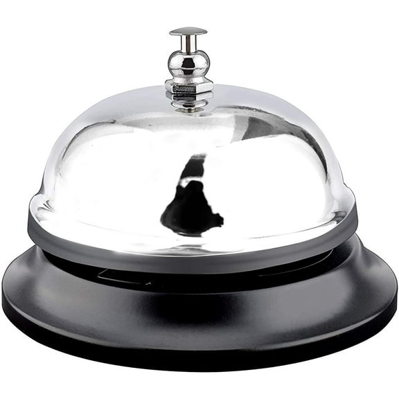 Call Bell Chrome Finish. Hand front desk ringing bell service hotel, counter, school teacher classroom, restaurant, reception, Hospitals, warehouse, office, dinner, kitchen, elderly ring. 3.38"/Silver