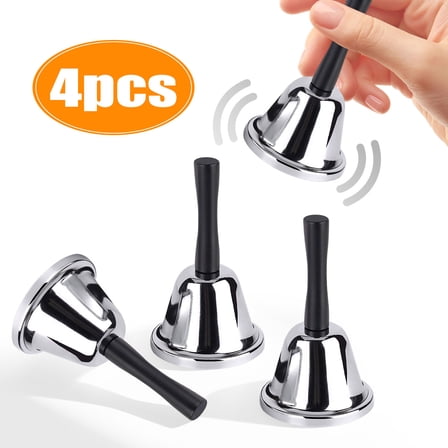 Call Bell Teacher Bell Hand Held Bells Ringing Bell for Service School Bell Dinnerbells Wedding Bells for Hotels Schools Restaurants Hospitals Warehouses 4-Pack Design 1