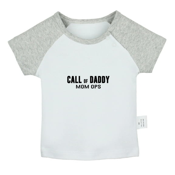 Call of Daddy, Mom Ops Funny T shirt For Baby, Newborn Babies T-shirts, Infant Tops, 0-24M Kids Graphic Tees Clothing (Short Gray Raglan T-shirt, 12-18 Months)