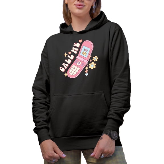 Call Me, 90s Retro Phone Valentine's Day Merch Gift, Black Hooded Sweatshirt or Hoodie, Small