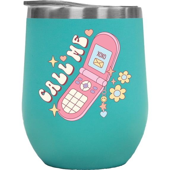 Call Me, 90s Retro Phone Valentine's Day Merch Gift, Mint 12oz Wine Tumbler