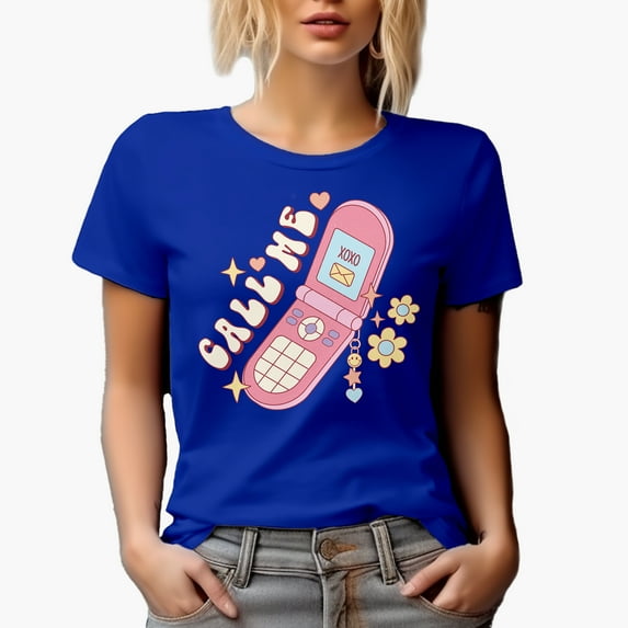 Call Me, 90s Retro Phone Valentine's Day Merch Gift, Royal Blue T-Shirt, XL