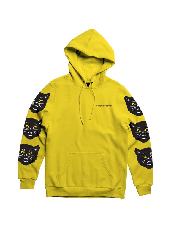 Black Cat Hoodie Sweatshirt Extra Large Gold