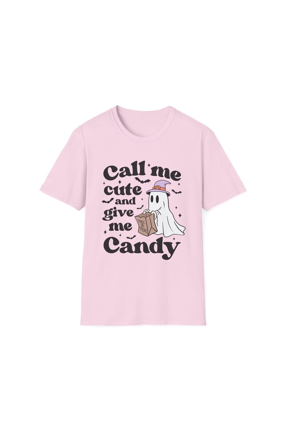 Call Me Cute and Give Me Candy Ghost Halloween T-Shirt - Fun & Playful Tee