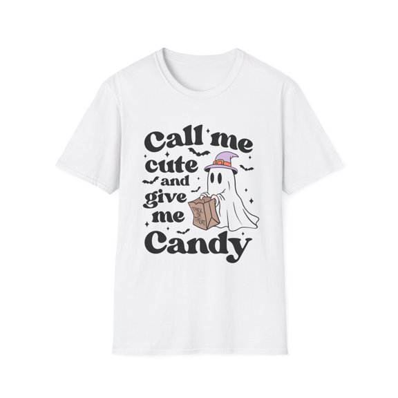 Call Me Cute and Give Me Candy Ghost Halloween T-Shirt - Fun & Playful Tee