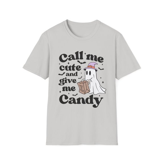 Call Me Cute and Give Me Candy Ghost Halloween T-Shirt - Fun & Playful Tee