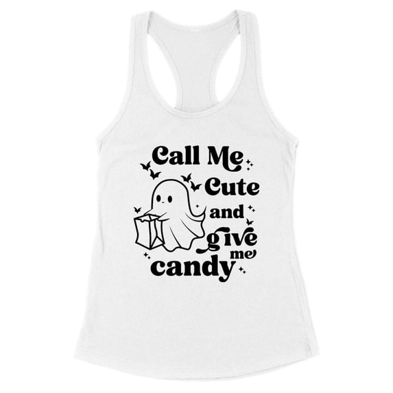 Call Me Cute and Give Me Candy Tank Top Fitted Racerback Women's Small White