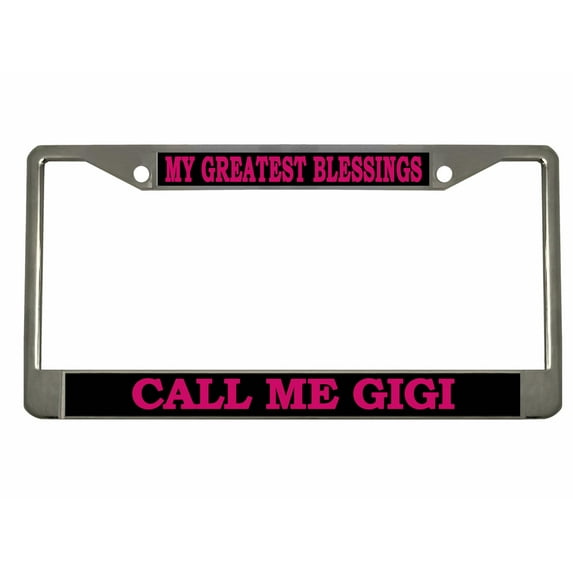 Call Me Gigi Style Metal License Plate Frame Personalized/Car Accessories Car Tag Holder Cover (Chrome/Black/Dark Pink)