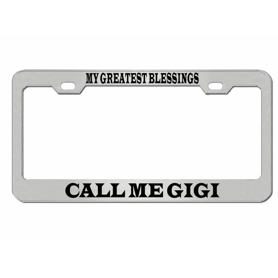 Call Me Gigi Style Metal License Plate Frame Personalized/Car Accessories Car Tag Holder Cover (Chrome/Black)