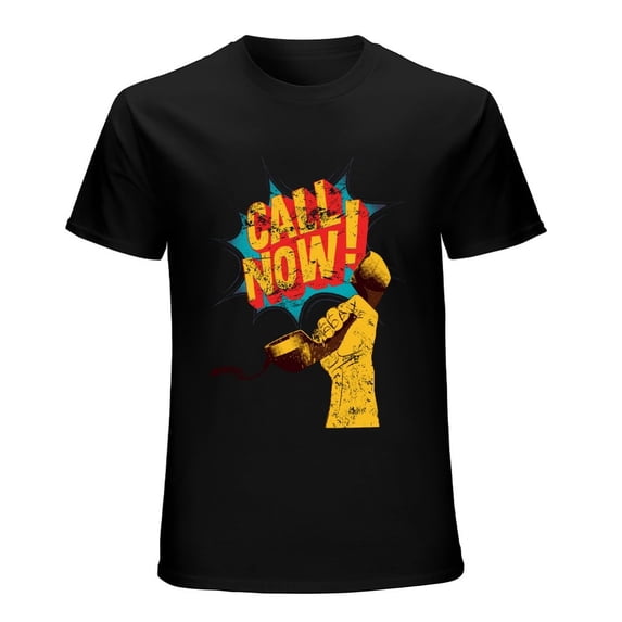 Call Now! Vintage T-shirt Mens Cotton Classic Crewneck Short Sleeve Tees Unisex Black XS