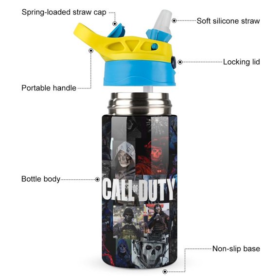 Call Of Duty Insulated Stainless Steel Water Bottle with Straw Vacuum Water Tumbler Reusable Leak Proof Cup