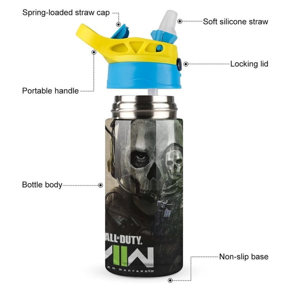 Call Of Duty Modern Warfare Insulated Stainless Steel Water Bottle with Straw Vacuum Water Tumbler Reusable Leak Proof Cup