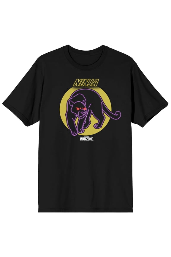 Call Of Duty Warzone Neon Panther Men's Black Tshirt-XS
