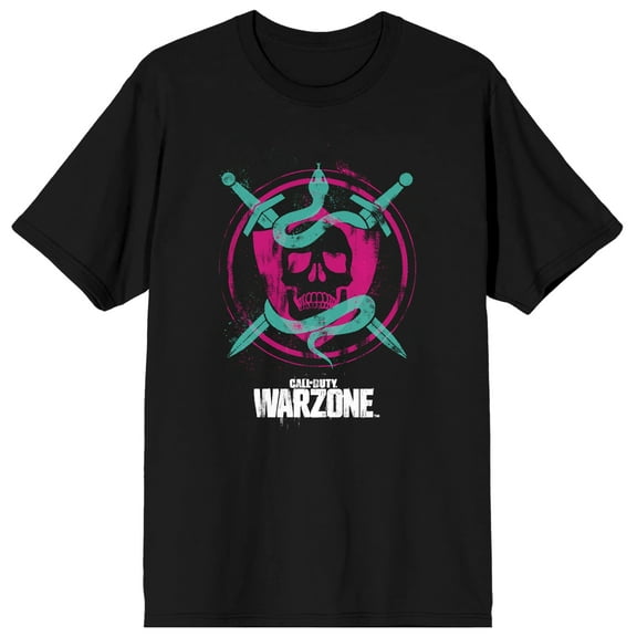 Call Of Duty Warzone Neon Skull And Swords Logo Men's Black Tshirt-XS