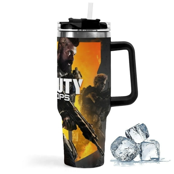 Call Of Duty-theme Insulated Stainless Steel Tumbler with Handle Gifts For Family Friends Fans and Straw Fits in Standard Cup Holder 40 OZ