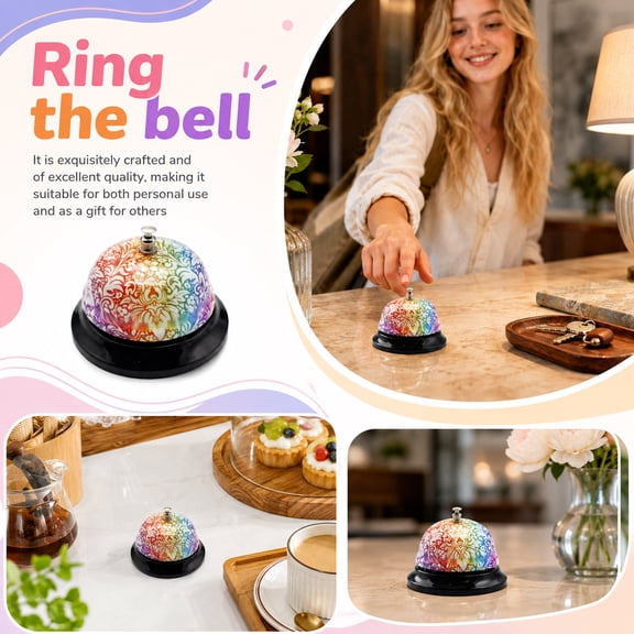 Call Ringer Counter Bell 3.5 Inch X 2.5 Inch Patterned Dome with Rainbow Gradient Floral Print Clear Ringtone Non Slip Base Novelty Desk Accessory for Home Office Classroom Cafe 1