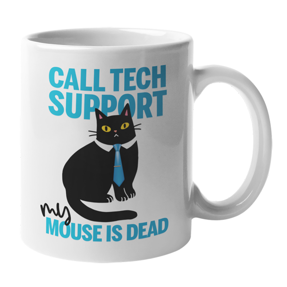 Call Tech Support, Funny Call Center Meme with Black Cat Coffee & Tea Gift Mug (11oz)