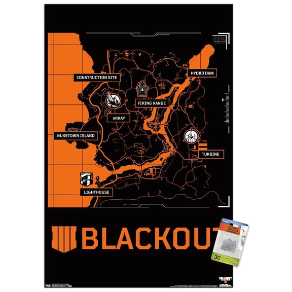 Call of Duty: Black Ops 4 - Blackout Map Wall Poster with Push Pins, 22.375" x 34"