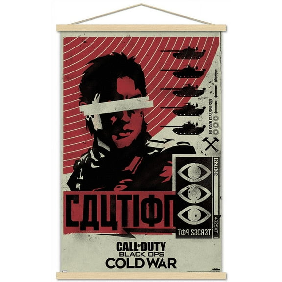 Call of Duty: Black Ops Cold War - Caution Wall Poster with Wooden Magnetic Frame, 22.375" x 34"