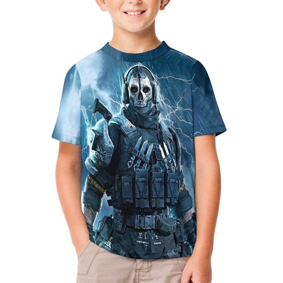 Call of Duty Ghost Youth T-shirt Short Sleeve Cotton Shirts Graphic Tees Tops Teen