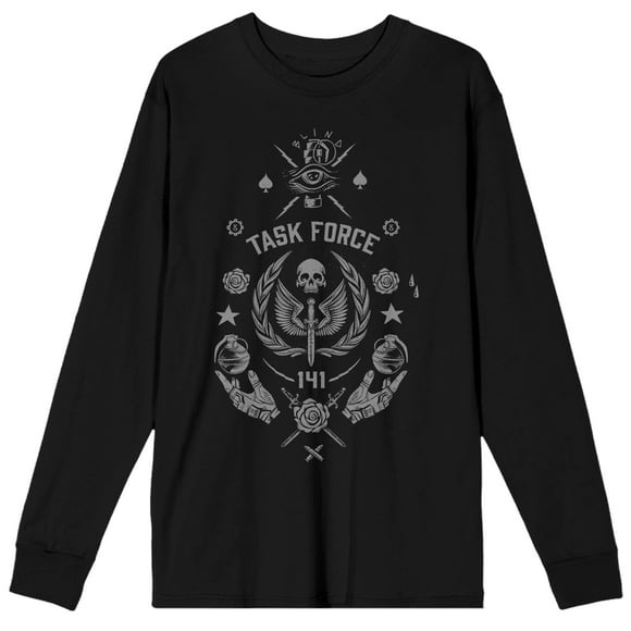 Call of Duty Modern Warfare II Task Force 141 Crew Neck Long Sleeve Men's Black Tee-XS
