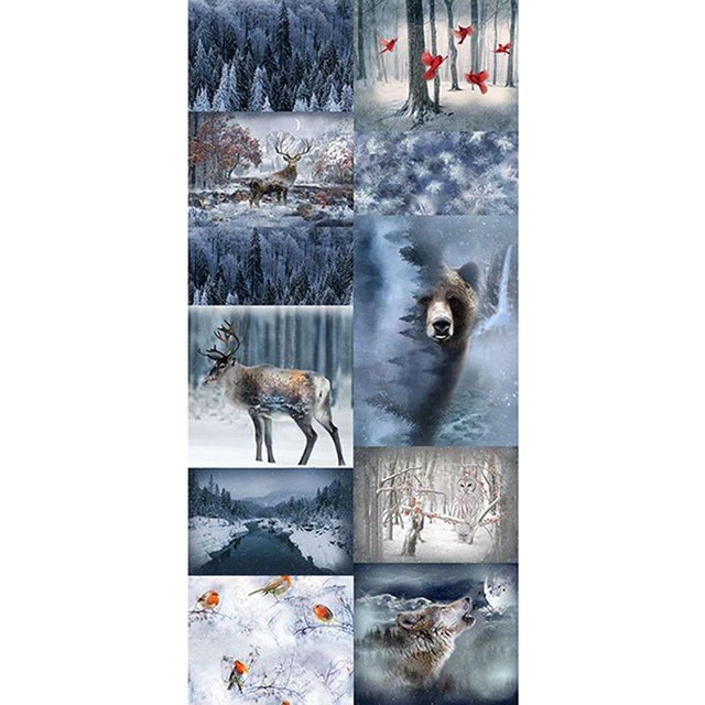 Call of The Wild U5014 113 Frost Wildlife Collage 90" Digital Panel