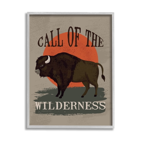 Call of The Wilderness Phrase Southwestern Buffalo Sunset 16 in x 20 in Framed Painting Art Prints, by Stupell Home Décor