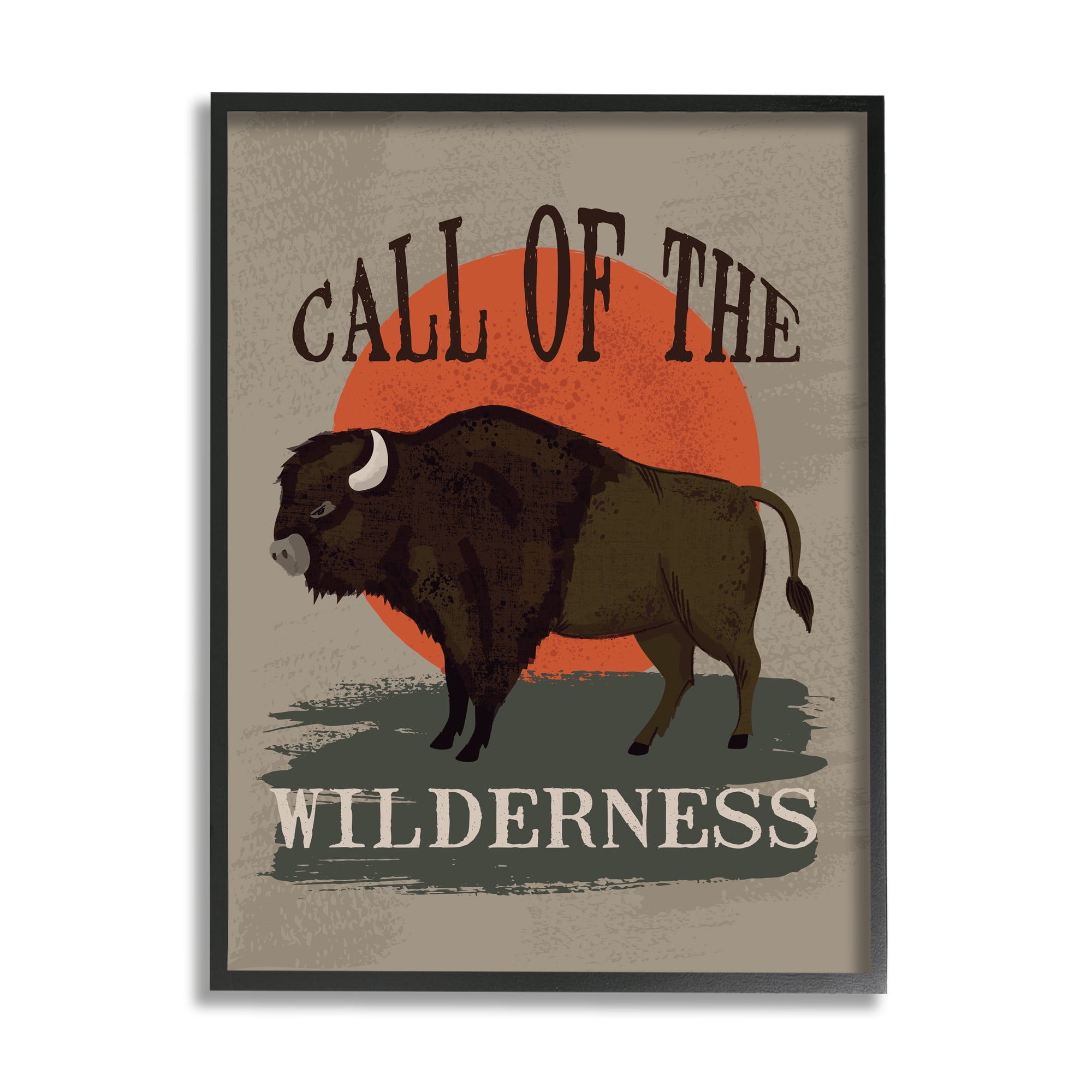 Call of The Wilderness Phrase Southwestern Buffalo Sunset 16 in x 20 in Framed Painting Art Prints, by Stupell Home Décor