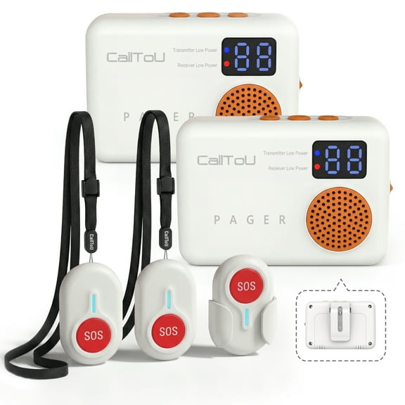 CallToU 1000FT Wireless Call Button & Elderly Monitors, 2 Pagers with Vibration Digital Display, Low Power Reminder, Nurse Alert for Patients