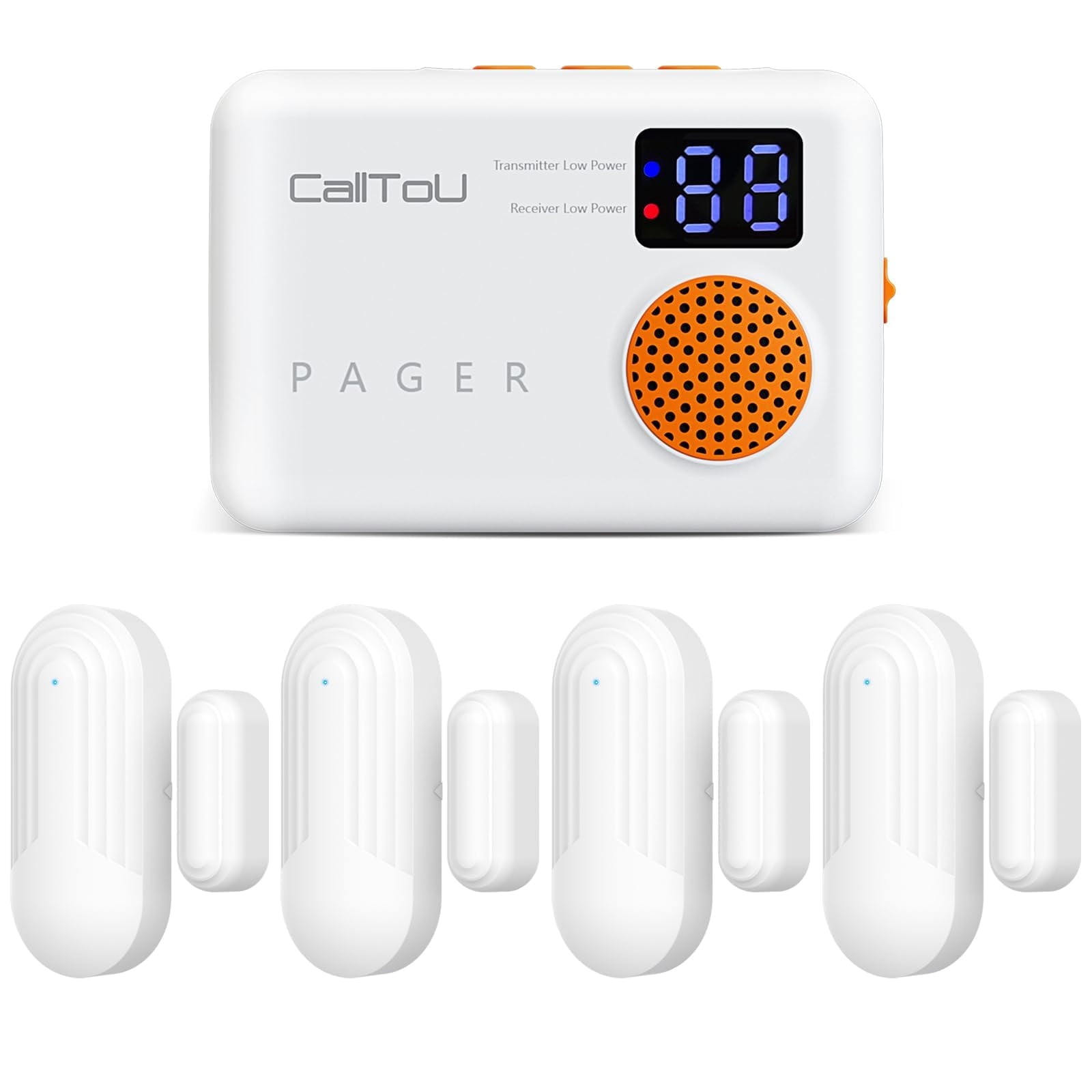 CallToU Portable Door Chime with 4 Door Sensors and 1 Receiver, 500ft Range, 2 Chime Tones & Adjustable Vibration, Entry Alert for Home, Office, or Business