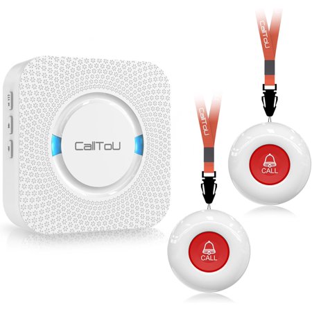 CallToU Elderly Monitoring Button Wireless Caregiver Pager Smart Senior System with Light Personal Buzzer Alarm 2 Portable Transmitters 1 Plugin Receiver 2 button 1 receiver