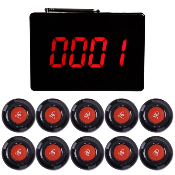Calltou Wireless Caregiver Call System, Waterproof Nurse Alert with 10 Call Buttons and 1 Display Receiver for Nursing Home, Clinic & Restaurant