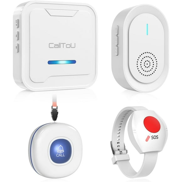 CallToU Wireless Caregiver Pager Call Button Medical Nurse Alert System Alarm and Panic Button at Home/Patients/Disabled, 2 Emergency Buttons+ 2 Receivers