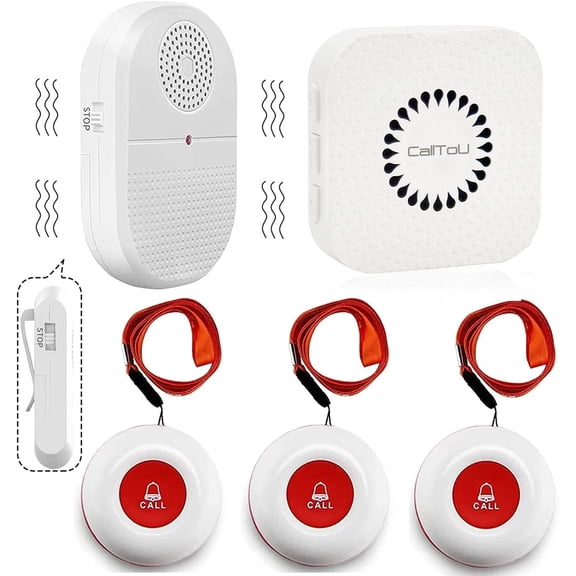 CallToU Wireless Caregiver Pager Call Button Vibration Pager System Alert Device Waterproof Call Bell Elderly Nurse Alert Button for Home Elderly Disabled Patient Seniors