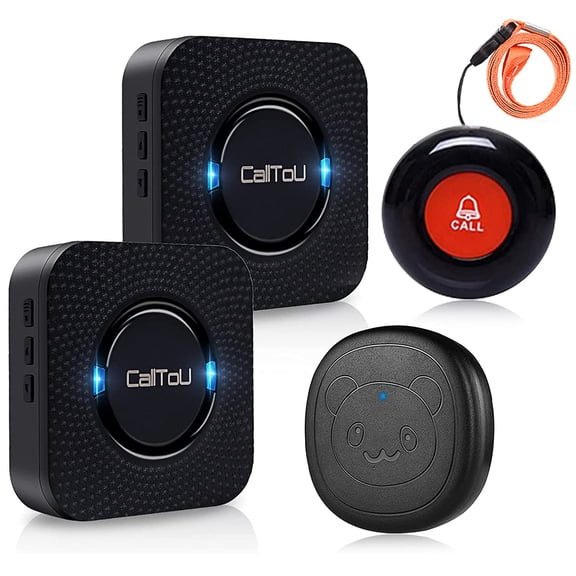 CallToU Wireless Caregiver Pager Seniors Emergency Smart Call Button Nurse Calling Alert Patient Help System 2 Plugin Receivers + 1 Push Button + 1 Touch Button