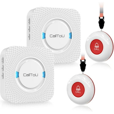 CallToU Wireless Caregiver Pager Smart Call System 2 SOS Call Buttons/Transmitters 2 Receivers Nurse Calling Alert Patient Help System for Home/Personal Attention Pager 500 Feet Plugin Receiver