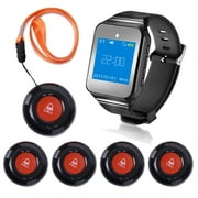 CallToU Wireless Wrist Pager Smart Call System Caregiver Pager Nurse Calling Alert for Elderly/Patient/Disable at Home 1 Receiver Alert Pager 5 PCS Fixed Mounted/Portable Call Buttons