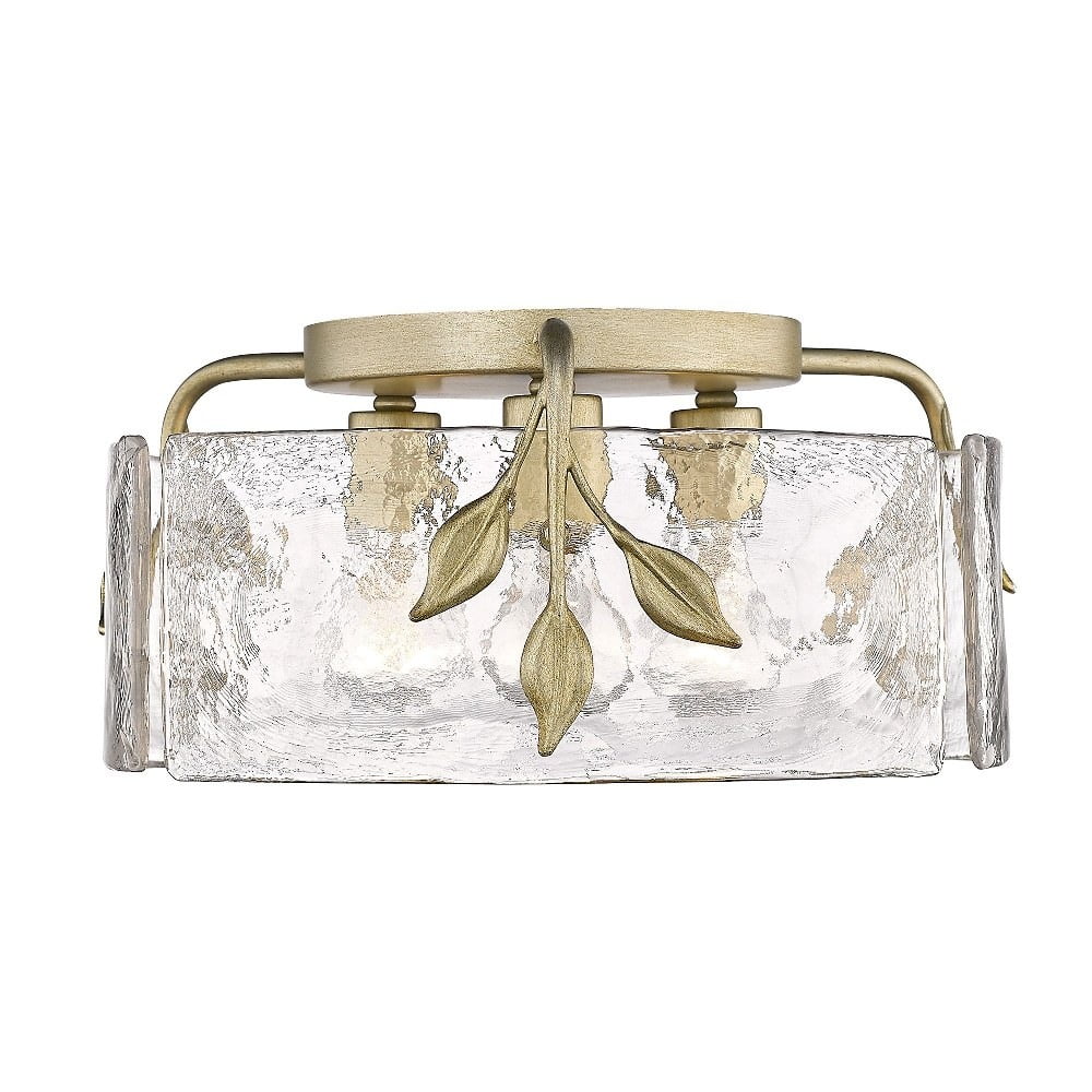 White Gold Glass Drum Flush Mount Light Fixture