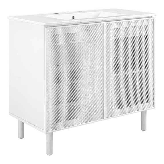 Calla 36" Perforated Metal Bathroom Vanity in White White