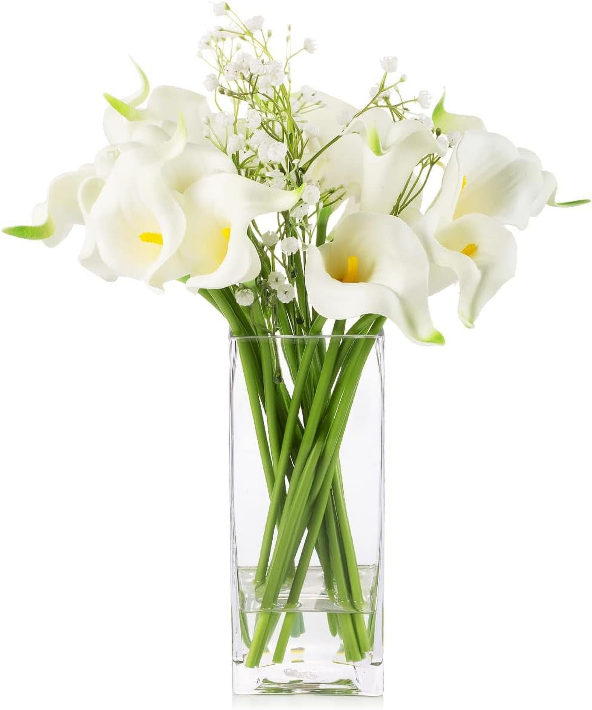 Calla Lilies Artificial Flowers In Glass Vase, Mixed Artificial Babys