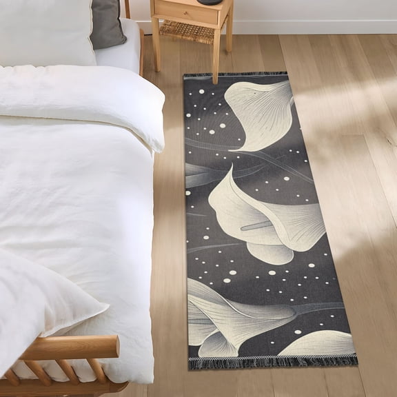 Calla Lilies Flowers Polka Dots Bedside Runner Rug 2'x 6' Non Slip Carpet Floor Mat Area Rug