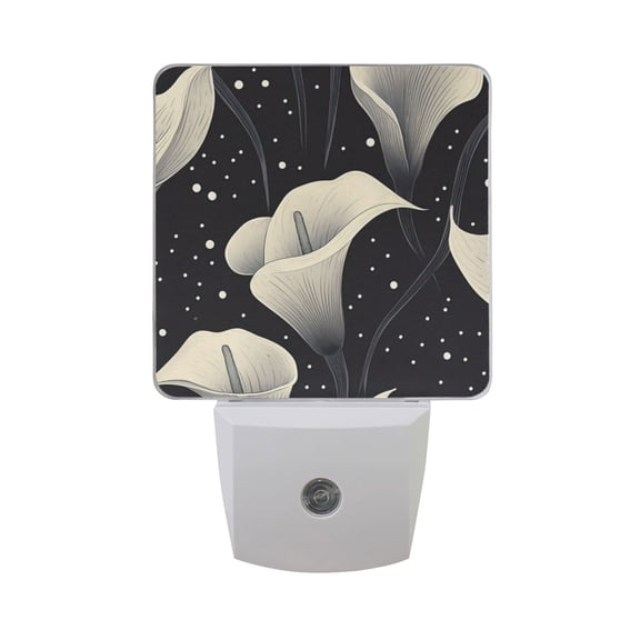 Calla Lilies Flowers Polka Dots LED Night Light with Smart Sensor Plug Into Wall Dusk to Dawn 2 packs