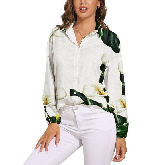 Calla Lilies Long Sleeve Blouse Woman Streetwear Casual Shirts Summer Oversize Woman Streetwear Clothing Birthday Present